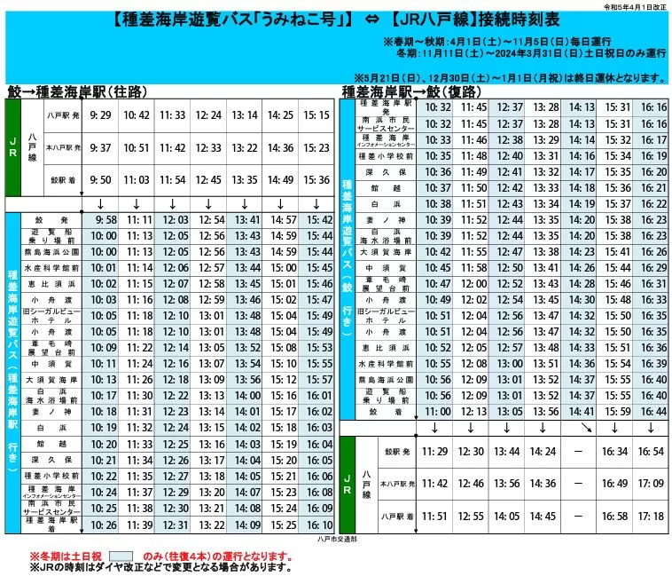 うみねこ号(黑尾鷗號)-時刻表